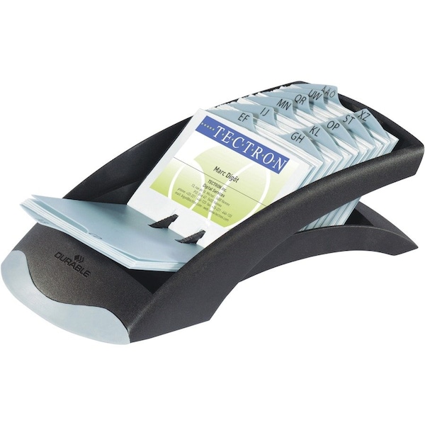 Desk Business Card File, 5"x9-5/16"x3-3/4", Black/Gray